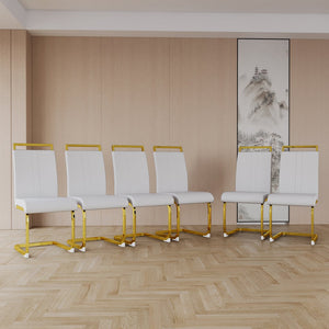 English Elm Modern Dining Chairs Set Of 2 - Pu Faux Leather High Back Side Chairs With Gold Legs For Style W2189133306