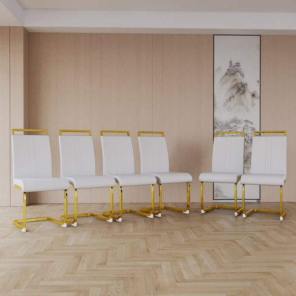 English Elm Modern Dining Chairs Set Of 2 - Pu Faux Leather High Back Side Chairs With Gold Legs For Style W2189133306