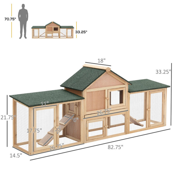 English Elm Pawhut Fir Wood Rabbit and Guinea Pig Hutch with Dual Runs Weatherproof Asphalt Roof W2225P166384