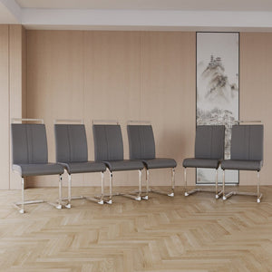 English Elm Modern High Back Pu Leather Dining Chairs Set of 4 with Chrome C Legs Cushioned Grey W2189S00828
