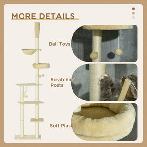 English Elm Pawhut Floor to Ceiling Adjustable Cat Tower with Sisal Posts Hammock and Plush Bed W2225P166369