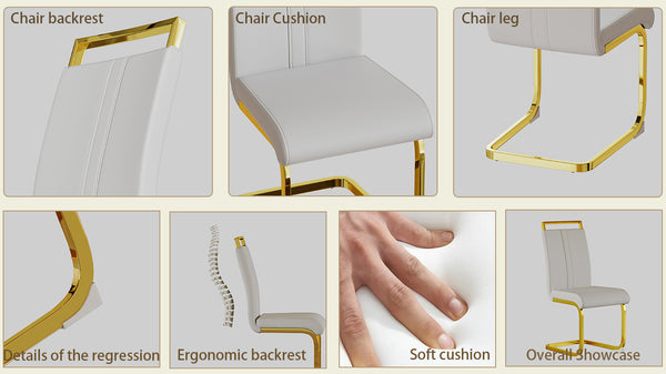 English Elm Modern Dining Chairs Set Of 4 - Elegant Pu Faux Leather High Back With Gold-Plated Metal Legs W2189133302