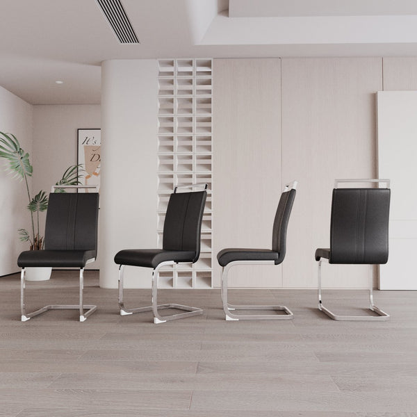 English Elm Modern Dining Chairs Set Of 4 - High Back Pu Faux Leather With C-Shaped Metal Legs For Style & Comfort W2189P248189