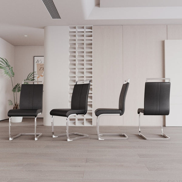 English Elm Modern High Back Pu Leather Dining Chairs Set of 4 with Chrome C Legs Cushioned Black W2189S00818