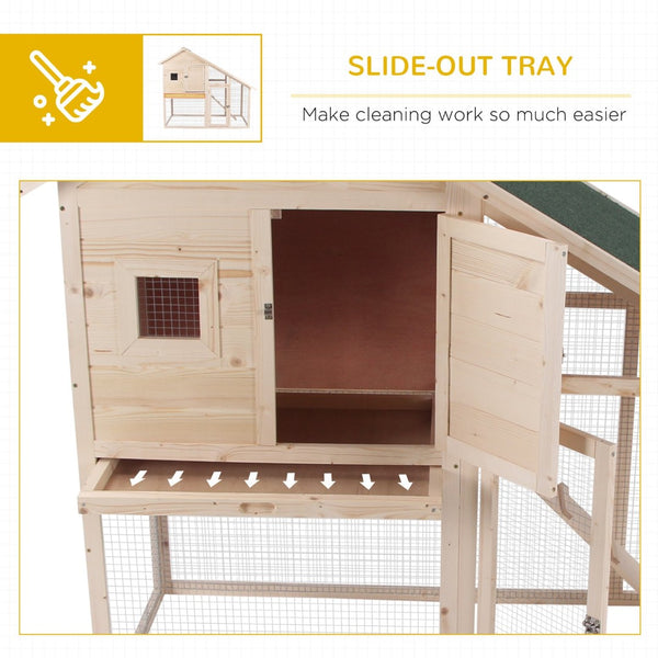 English Elm Pawhut Two-tier Fir Wood Rabbit Hutch with Weatherproof Roof and Enclosed Run W2225P166391