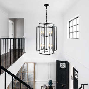 English Elm NEW Black Geometric Foyer Chandelier with Chromium Base, Adjustable 60" Boom for High Ceilings (30.3x18.5) W1340142525