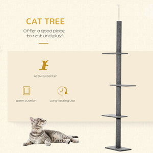 English Elm Pawhut Floor to Ceiling Cat Tower Sisal Scratching Posts Plush Climbing Activity Tree W2225P200783