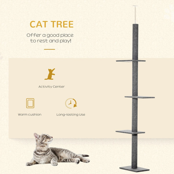 English Elm Pawhut Floor to Ceiling Cat Tower Sisal Scratching Posts Plush Climbing Activity Tree W2225P200783