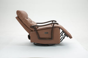 English Elm Swivel Power Recliner with Wood Armrests Faux Leather Lounge Chair for Living Room W547P147307