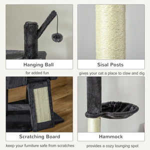 English Elm Pawhut Floor to Ceiling Cat Tower with Sisal Posts Hammock Perch and Hanging Toy W2225P166362