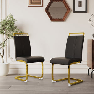 English Elm Modern Dining Chairs Set Of 4 - Stylish Pu Faux Leather With Gold-Plated Legs For Any Space W2189133301
