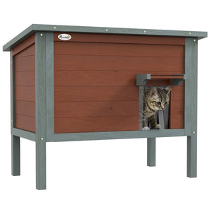 English Elm Pawhut Solid Wood Insulated Outdoor Cat Shelter with Weatherproof Pitched Roof W2225P166372