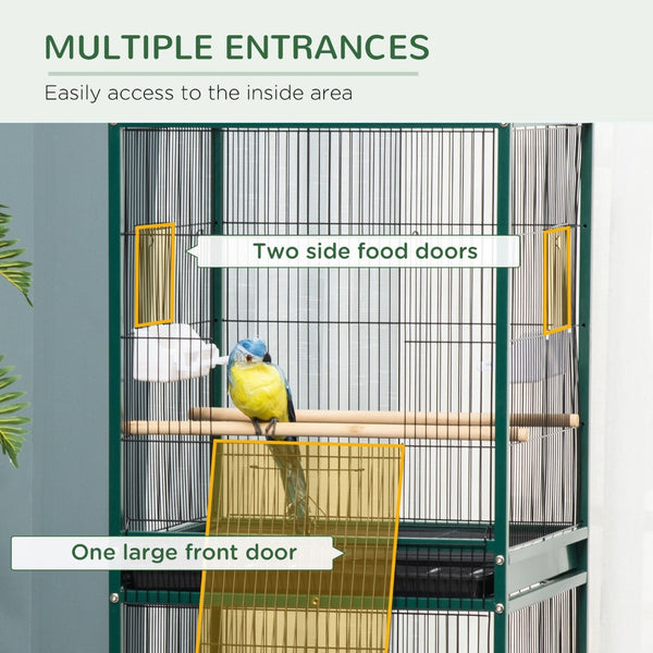 English Elm Pawhut Steel Flight Aviary on Wheels with Dual Sections and Slide Out Trays W2225P166375
