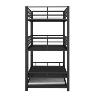 English Elm Metal Triple Twin Bunk Bed with Trundle White – Heavy-Duty Steel Frame, Space-Saving, Guardrails, 78.7"H Antique Black GX000647AAB