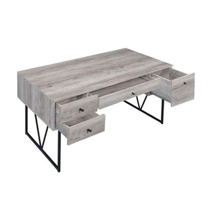 English Elm 4-Drawer Industrial Writing Desk in Grey Driftwood with Black Metal Base, 4 Drawers & Open Shelf B016P164667