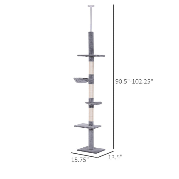 English Elm Pawhut Tension Mounted Floor to Ceiling Cat Tree Five Carpeted Tiers Sisal Posts W2225P166359
