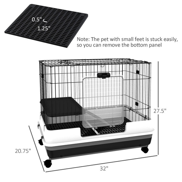 English Elm Pawhut Two Level Indoor Small Animal Hutch with Wheels Ramp and Slide Out Tray W2225P166403
