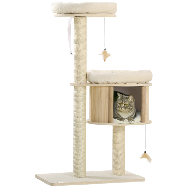 English Elm Pawhut Three Level Cat Tower with Sisal Posts Plush Cushions and Interactive Toy W2225P166436
