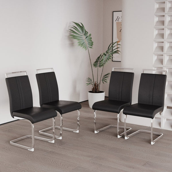 English Elm Modern High Back Pu Leather Dining Chairs Set of 4 with Chrome C Legs Cushioned Black W2189S00818