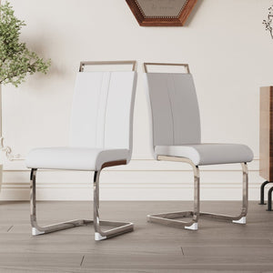 English Elm Modern High Back Pu Leather Dining Chairs Set of 4 with Chrome C Legs Cushioned White W2189S00815