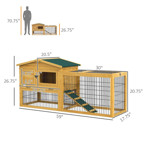 English Elm Pawhut Two Level Fir Wood Outdoor Rabbit Hutch with Weatherproof Shingled Roof and Ramp W2225P166389