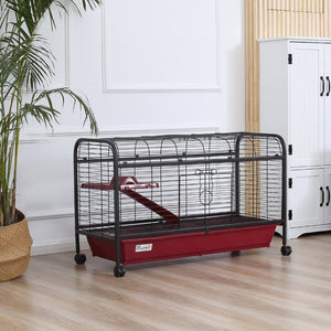 English Elm Pawhut Two Level Ferret Rabbit Enclosure with Rolling Wheels Ramp and Feeder W2225P166406