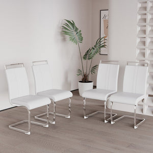 English Elm Modern High Back Pu Leather Dining Chairs Set of 4 with Chrome C Legs Cushioned White W2189S00815