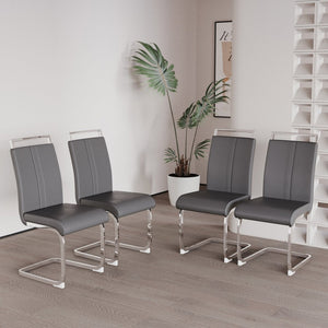 English Elm Modern High Back Pu Leather Dining Chairs Set of 4 with Chrome C Legs Cushioned Grey W2189S00828