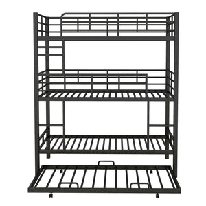English Elm Metal Triple Twin Bunk Bed with Trundle White – Heavy-Duty Steel Frame, Space-Saving, Guardrails, 78.7"H Antique Black GX000647AAB
