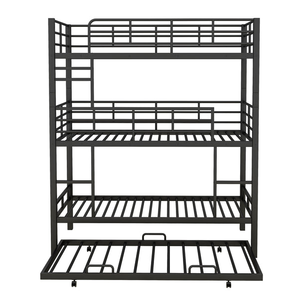 English Elm Metal Triple Twin Bunk Bed with Trundle White – Heavy-Duty Steel Frame, Space-Saving, Guardrails, 78.7"H Antique Black GX000647AAB