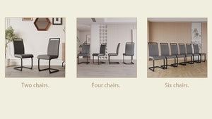 English Elm Modern Dining Chairs Set Of 2 - Grey Pu Faux Leather High Back With Stylish C-Shaped Black Legs W2189138540