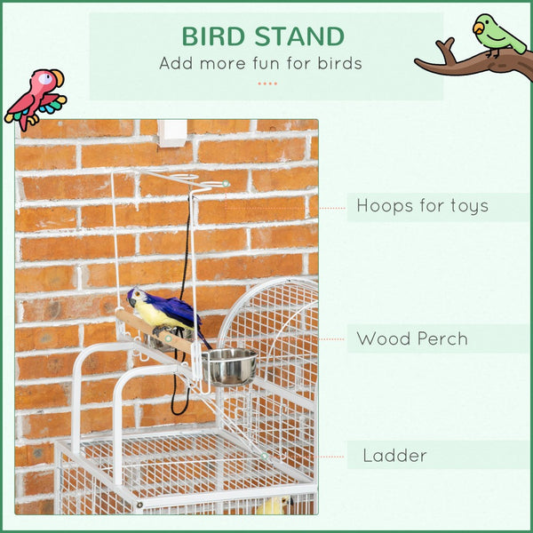 English Elm Pawhut Rolling Steel Bird Habitat with Open Top Perch Hooks Tray Bowls Parakeet W2225P166418
