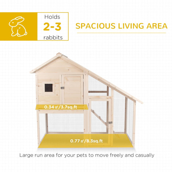 English Elm Pawhut Two-tier Fir Wood Rabbit Hutch with Weatherproof Roof and Enclosed Run W2225P166391