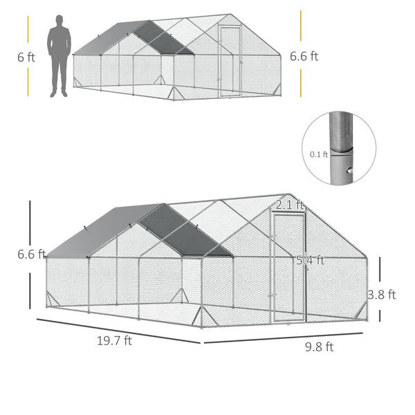 English Elm Pawhut Walk-in Galvanized Steel Chicken Run Spire Roof Uv Resistant Outdoor Enclosure W2225P166338