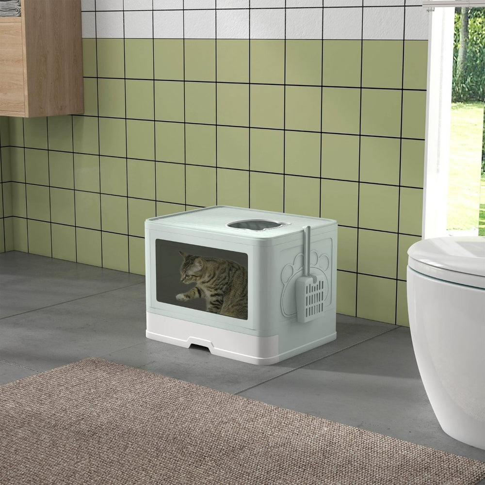 English Elm Pawhut Enclosed Cat Litter Box With Front Entry & Top Exit, Easy Clean Pull-Out Tray, Green Design W2225P166351-GIGA