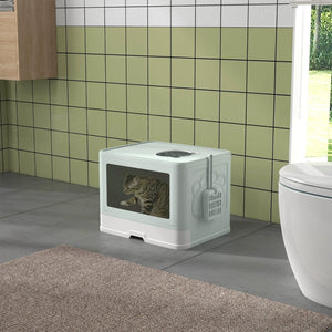 English Elm Pawhut Enclosed Cat Litter Box With Front Entry & Top Exit, Easy Clean Pull-Out Tray, Green Design W2225P166351-GIGA