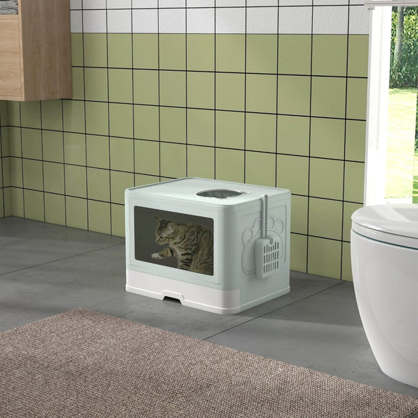 English Elm Pawhut Enclosed Cat Litter Box With Front Entry & Top Exit, Easy Clean Pull-Out Tray, Green Design W2225P166351-GIGA