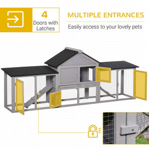 English Elm Pawhut Fir Wood Rabbit and Guinea Pig Hutch with Dual Runs Weatherproof Asphalt Roof W2225P166385