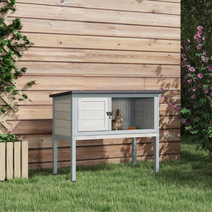 English Elm Pawhut Fir Wood Rabbit Hutch Elevated Outdoor Enclosure with Asphalt Roof Gray W2225P166387