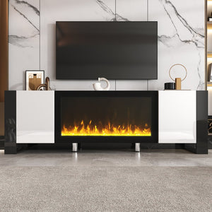 English Elm On-trend Gloss Media Console with Built-in Electric Fireplace for Living Rooms White SD000029AAK