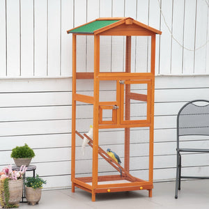 English Elm Pawhut Outdoor Fir Wood Aviary Large Bird Cage with Uv Resistant Finish and Slide Tray W2225P166373