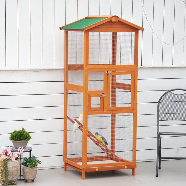 English Elm Pawhut Outdoor Fir Wood Aviary Large Bird Cage with Uv Resistant Finish and Slide Tray W2225P166373