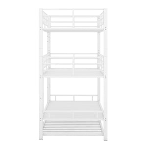 English Elm Metal Triple Twin Bunk Bed with Trundle White – Heavy-Duty Steel Frame, Space-Saving, Guardrails, 78.7"H Antique White GX000647AAK