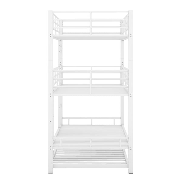 English Elm Metal Triple Twin Bunk Bed with Trundle White – Heavy-Duty Steel Frame, Space-Saving, Guardrails, 78.7"H Antique White GX000647AAK