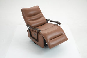 English Elm Swivel Power Recliner with Wood Armrests Faux Leather Lounge Chair for Living Room W547P147307