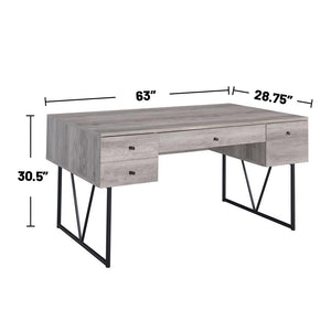 English Elm 4-Drawer Industrial Writing Desk in Grey Driftwood with Black Metal Base, 4 Drawers & Open Shelf B016P164667