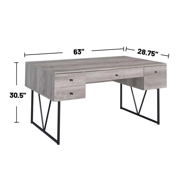 English Elm 4-Drawer Industrial Writing Desk in Grey Driftwood with Black Metal Base, 4 Drawers & Open Shelf B016P164667