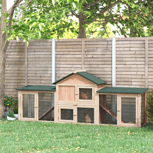 English Elm Pawhut Fir Wood Rabbit and Guinea Pig Hutch with Dual Runs Weatherproof Asphalt Roof W2225P166384