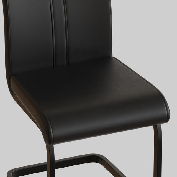 English Elm 47" Wood Grain Mdf Dining Set with Black Metal Legs and Four Pu Upholstered Chairs W2189S00842