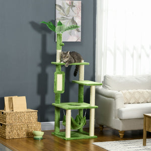 English Elm Pawhut 56 Inch Indoor Cat Tower with Sisal Posts Flannel Perches and Hammock W2225P166368